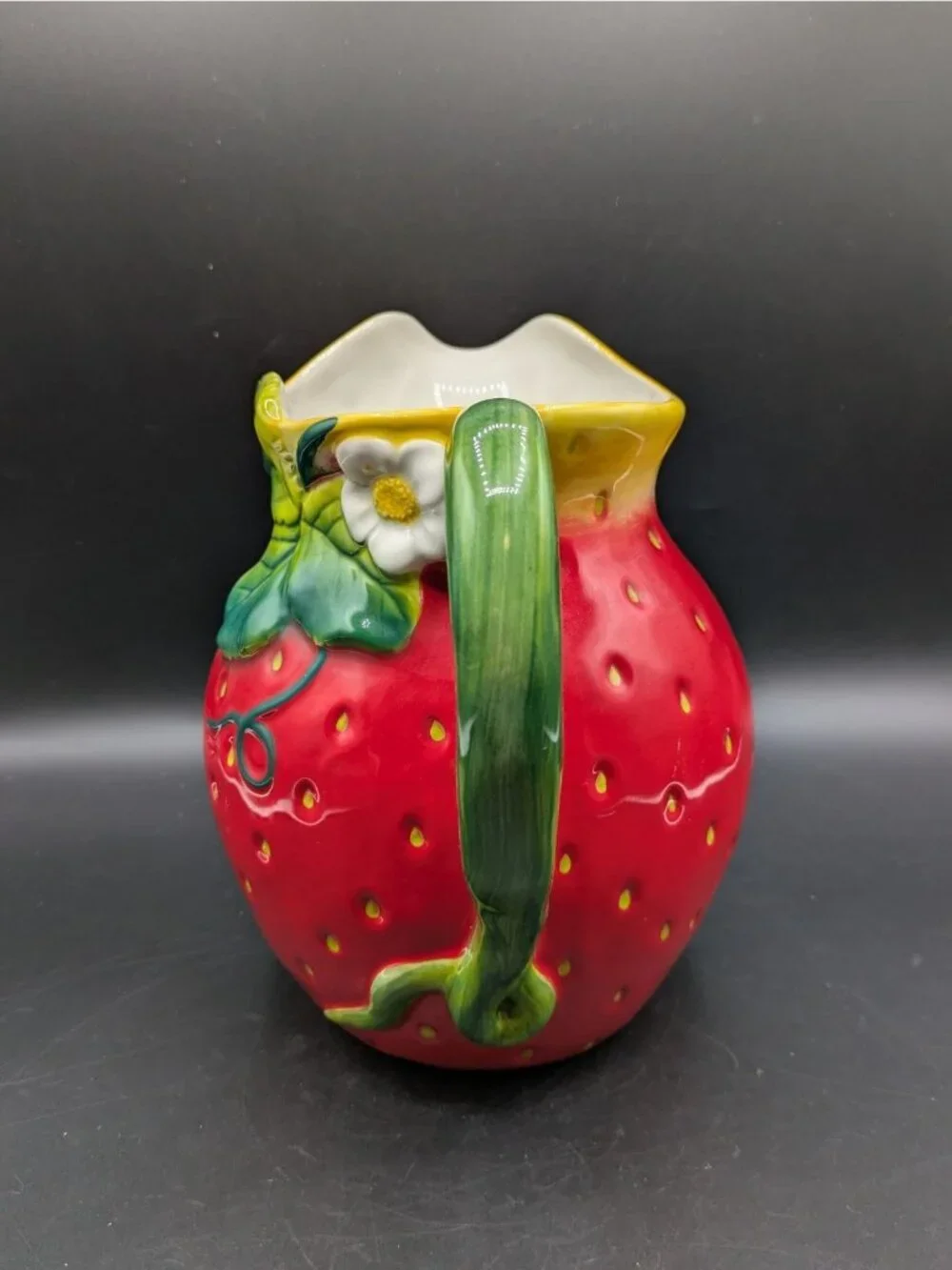 Sur La Table Ceramic Strawberry Shaped Pitcher Water Lemonade Red Green 7.5